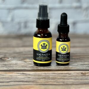A bottle of cannabis oil and a small bottle.