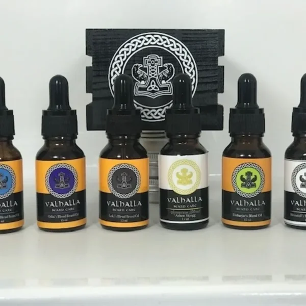A display of six different bottles of cannabis oil.
